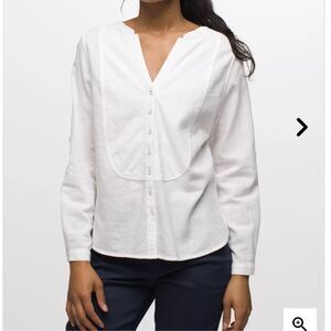 prAna $85 Katya Organic Cotton Button Front Top White Large NEW